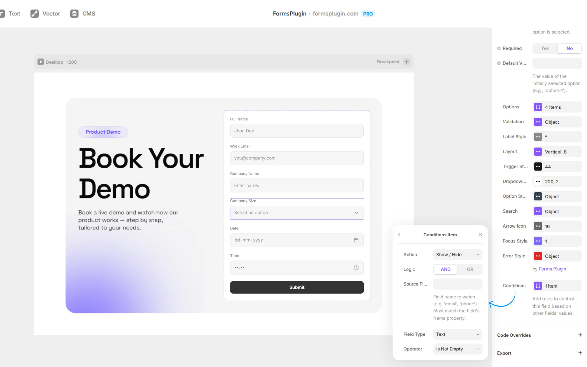 Pick a field and open the Logic panel