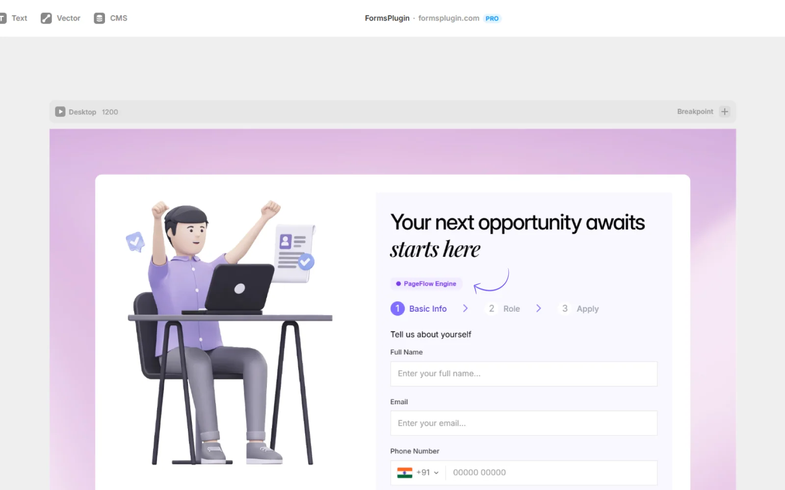 Drop the PageFlow Engine on your canvas