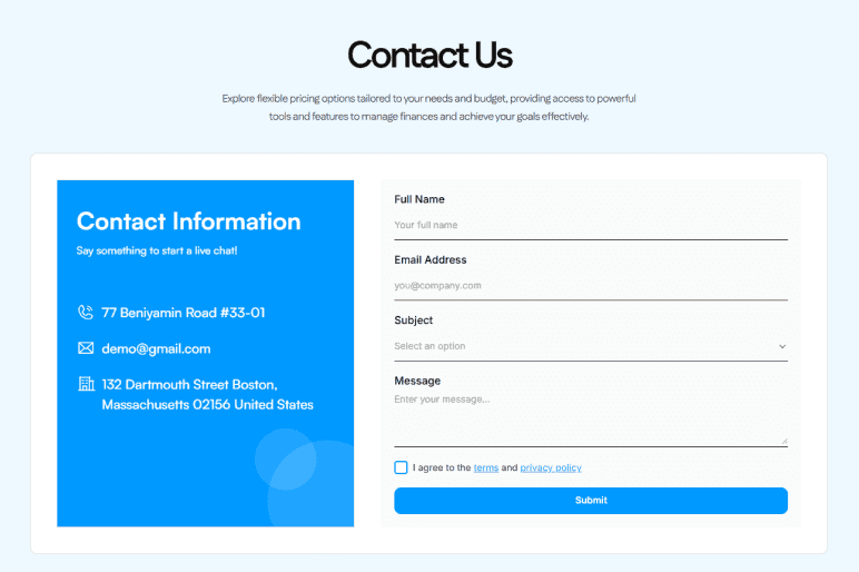 Contact Us Form preview