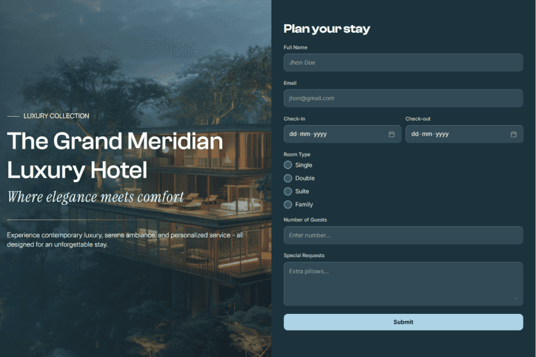 Hotel Booking Form preview