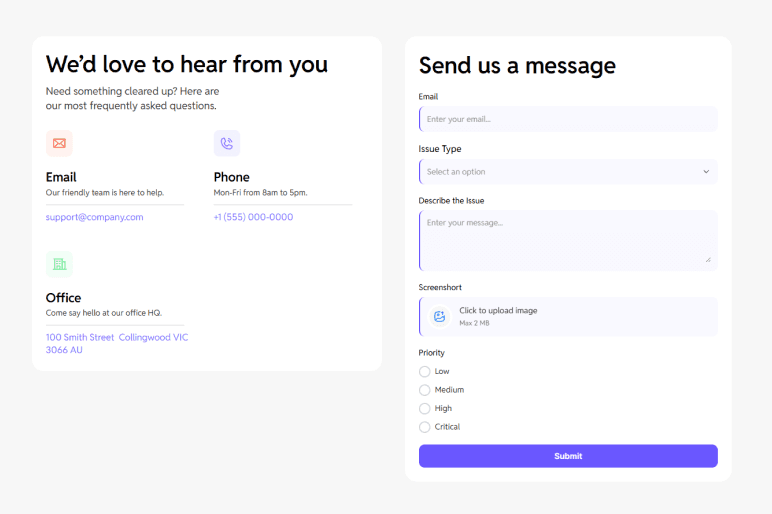 Support Request Form preview