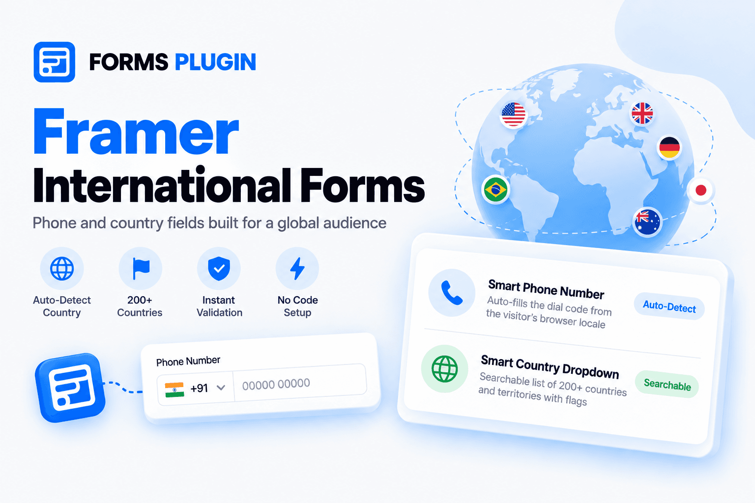 Framer international forms: phone number and country fields for a global audience